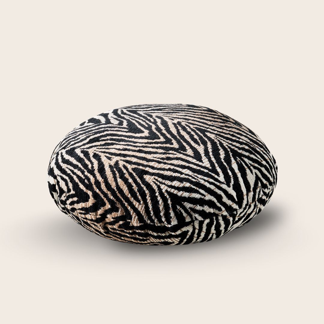 Sunset in the Sahara luxury meditation cushion handmade in the UK with black and tan zebra weave