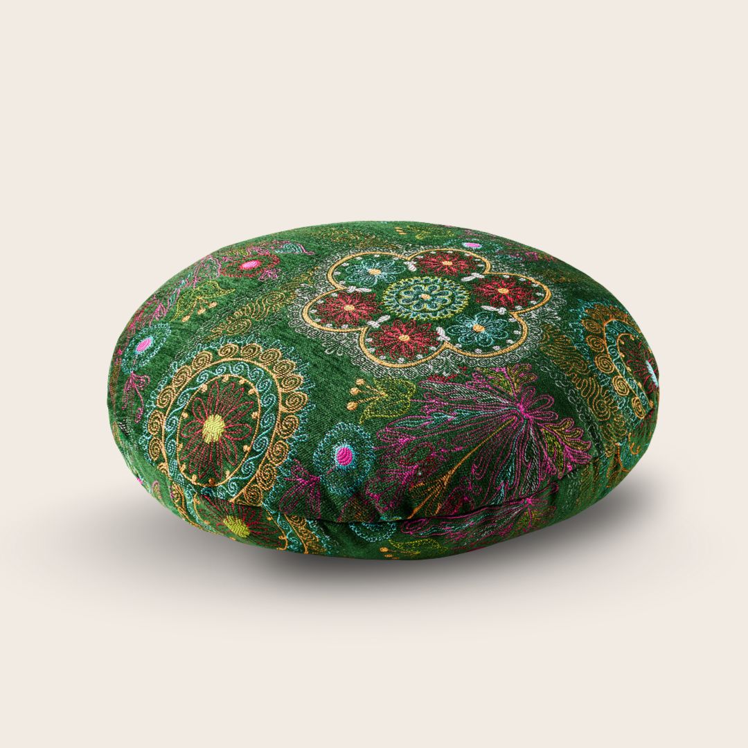 The Garden of Eden luxury meditation cushion handmade in the UK from premium recycled textiles